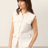 100% Linen Four-Pocket Tailored Sleeveless Vest COSIMA