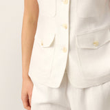 100% Linen Four-Pocket Tailored Sleeveless Vest COSIMA