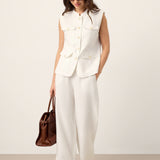 100% Linen Four-Pocket Tailored Sleeveless Vest COSIMA