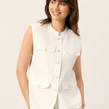 100% Linen Four-Pocket Tailored Sleeveless Vest COSIMA