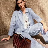 100% Linen Buttoned Closure Color-Blocked Shirt JANICE