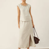 100% Linen Cap Sleeve Beaded Top BIANCA