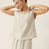 100% Linen Cap Sleeve Beaded Top BIANCA