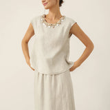 100% Linen Cap Sleeve Beaded Top BIANCA