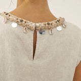 100% Linen Cap Sleeve Beaded Top BIANCA