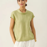 100% Linen Cap Sleeve Soft-Fold Collar Top YVONNE