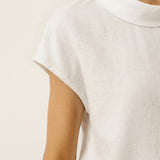 100% Linen Cap Sleeve Soft-Fold Collar Top YVONNE