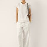 100% Linen Cap Sleeve Soft-Fold Collar Top YVONNE