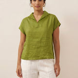 100% Linen Collared Cap Sleeve Top IVY