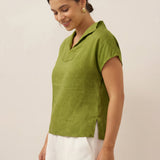 100% Linen Collared Cap Sleeve Top IVY