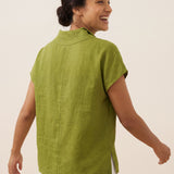 100% Linen Collared Cap Sleeve Top IVY