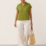 100% Linen Collared Cap Sleeve Top IVY