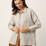 100% Linen Concealed Placket Patch Pocket Shirt FELICITY