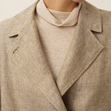 100% Linen Convertible Stand Collar Double Breasted Blazer Jacket NAOMI