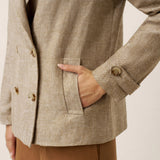 100% Linen Convertible Stand Collar Double Breasted Blazer Jacket NAOMI