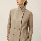 100% Linen Convertible Stand Collar Double Breasted Blazer Jacket NAOMI