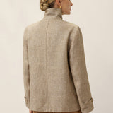 100% Linen Convertible Stand Collar Double Breasted Blazer Jacket NAOMI