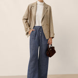 100% Linen Convertible Stand Collar Double Breasted Blazer Jacket NAOMI