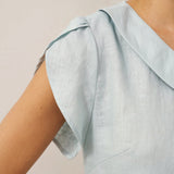 100% Linen Crescent Collar Flutter Sleeve Top FARA