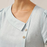 100% Linen Crescent Collar Flutter Sleeve Top FARA