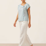 100% Linen Crescent Collar Flutter Sleeve Top FARA