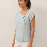 100% Linen Crescent Collar Flutter Sleeve Top FARA