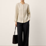 100% Linen Hidden Button Crew Neck Shirt INES