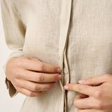 100% Linen Hidden Button Crew Neck Shirt INES