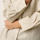 100% Linen Hidden Button Crew Neck Shirt INES