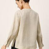 100% Linen Hidden Button Crew Neck Shirt INES