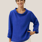100% Linen Draped Neck Top HOLLIS