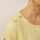 100% Linen Eyelet Short Sleeve Pullover Top ADA