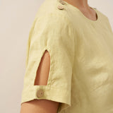 100% Linen Eyelet Short Sleeve Pullover Top ADA