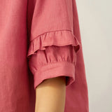 100% Linen Flutter Sleeve Drawstring Top ZOEY