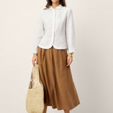 100% Linen Small Collar Curved Hem Tailored Shirt AVELINE