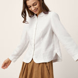 100% Linen Small Collar Curved Hem Tailored Shirt AVELINE