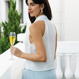 100% Linen Halter Neck Tie-Front Crop Top FAYE