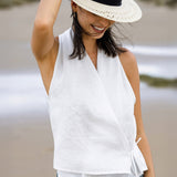 100% Linen Halter Neck Tie-Front Crop Top FAYE