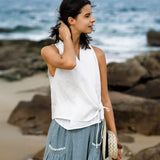 100% Linen Halter Neck Tie-Front Crop Top FAYE