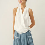 100% Linen Halter Neck Tie-Front Crop Top FAYE