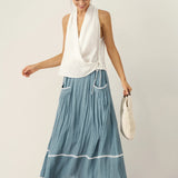100% Linen Halter Neck Tie-Front Crop Top FAYE
