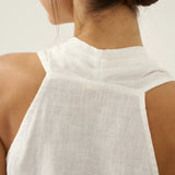 100% Linen Halter Neck Tie-Front Crop Top FAYE