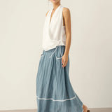 100% Linen Halter Neck Tie-Front Crop Top FAYE