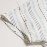 100% Linen Pleated Striped Pullover Top VIA