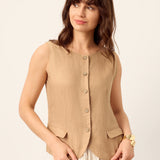 100% Linen Cinch-Back Sleeveless Tailored Vest BRONWYN
