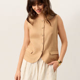 100% Linen Cinch-Back Sleeveless Tailored Vest BRONWYN