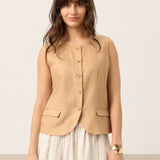 100% Linen Cinch-Back Sleeveless Tailored Vest BRONWYN