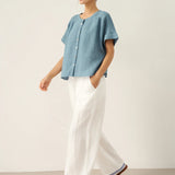 100% Linen Short Sleeve Crew Neck Shirt FINA