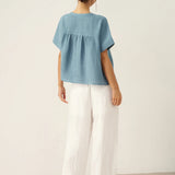 100% Linen Short Sleeve Crew Neck Shirt FINA