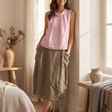 100% Linen Structured Collar Sleeveless Blouse BLAIR
